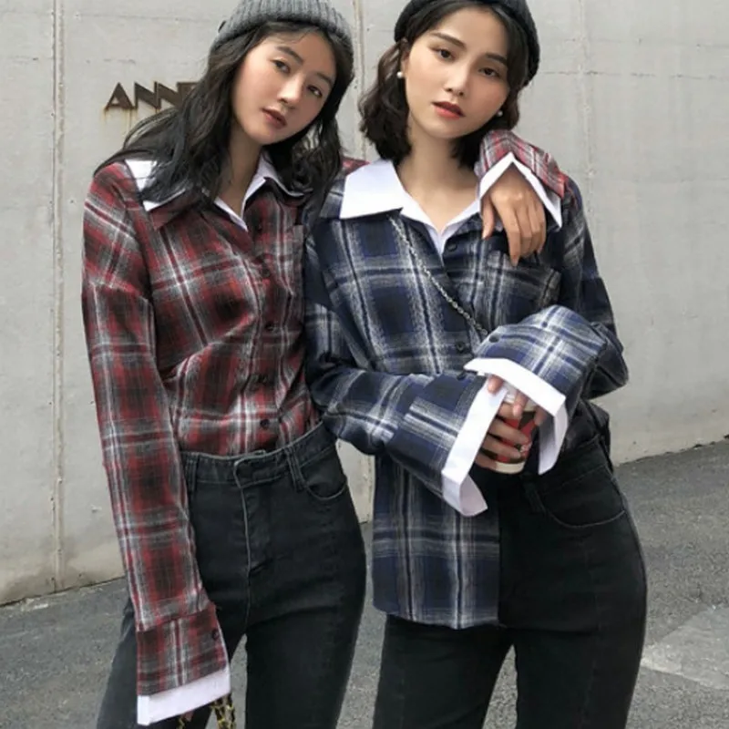 Plaid Women's Shirt Spring Autumn Womens Tops and Blouses Fake Two Pieces Women Blouses 2019 Vintage Long Sleeve Ladies Tops
Plaid Women's Shirt Spring Autumn Womens Tops and Blouses Fake Two Pieces Women Blouses 2019 Vintage Long Sleeve Ladies Tops