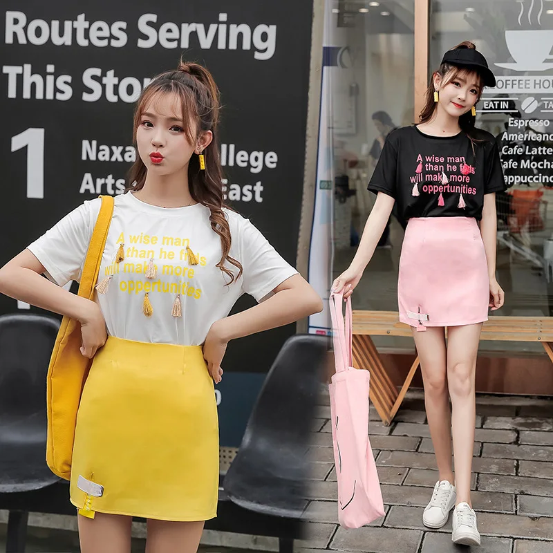 Skirt WOMEN'S Suit Summer New Style 2020 Loose Short Sleeve T-shirt Hoodie with Sleeves Short Skirt Two-Piece Set