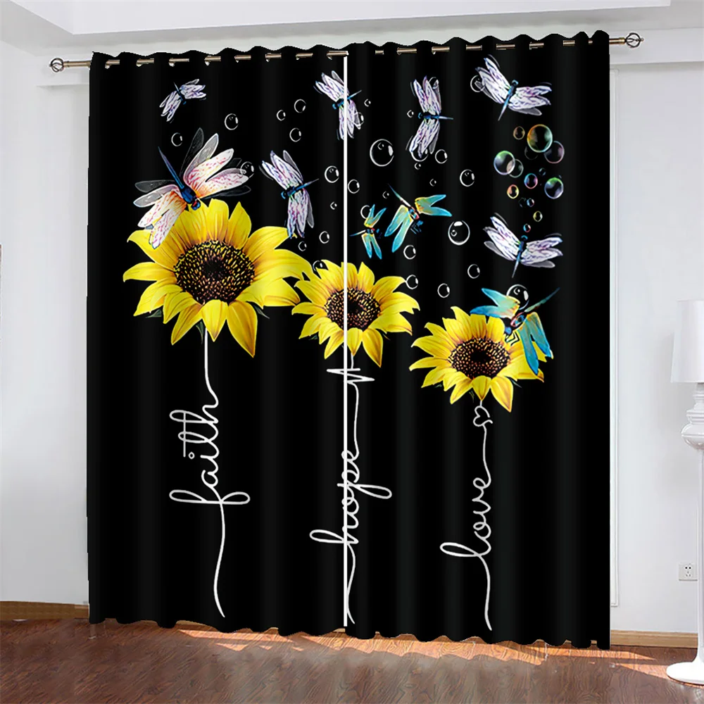 3D Digital Printing Sunflower Woven Curtains for Bedroom Left and Right Biparting Open Home Modern Blackout | Дом и сад