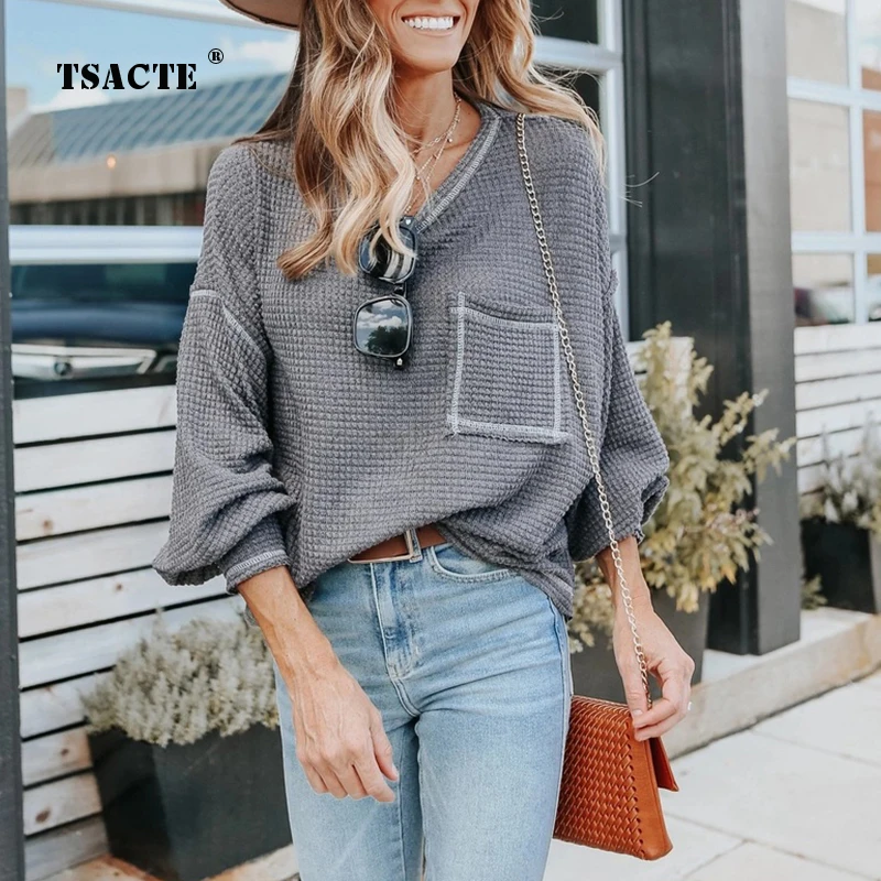 Fashion knitting Waffle Lantern Long Sleeve Loose Casual Tops Women's Autumn New Pocket Pullovers O-Neck Sweater Winter Clothing
Fashion knitting Waffle Lantern Long Sleeve Loose Casual Tops Women's Autumn New Pocket Pullovers O-Neck Sweater Winter Clothing