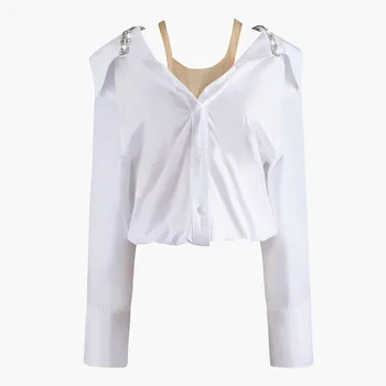 Women White Rhinestone Split Joint Mesh Blouse New Lapel Long Sleeve Loose Fit Shirt Fashion Tide Spring Autumn 2020 Y965
Women White Rhinestone Split Joint Mesh Blouse New Lapel Long Sleeve Loose Fit Shirt Fashion Tide Spring Autumn 2020 Y965