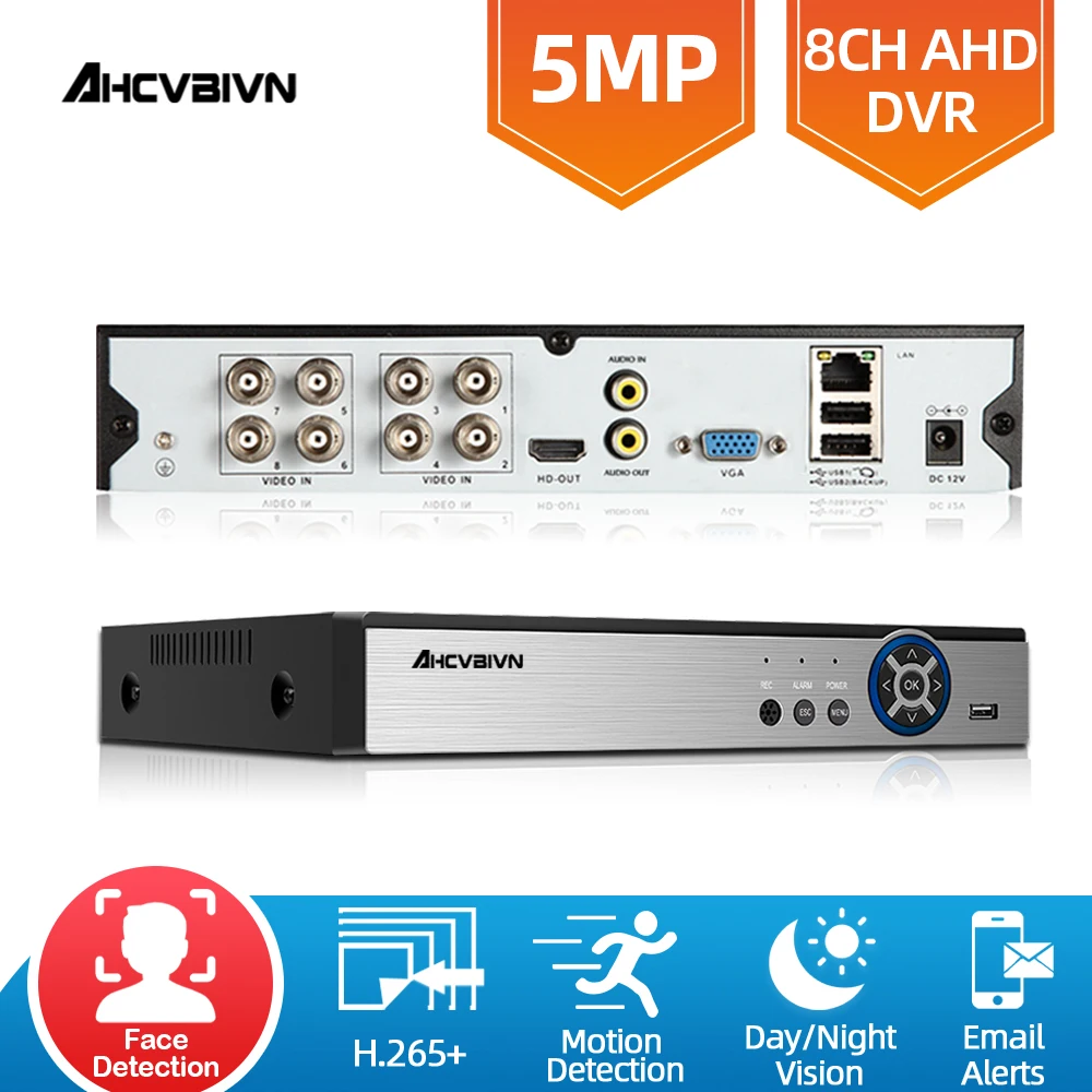 

H.265 8CH 6 IN 1 5MP Digital Video Recorder Hybrid NVR 5MP AHD DVR Support 5MP AHD TVI CVI Analog IP Camera Support AHD Cam P2P