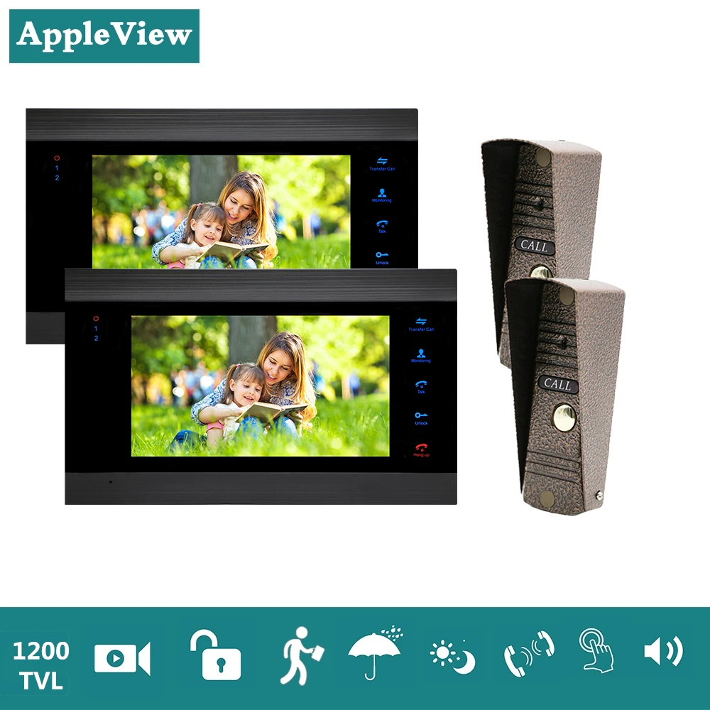7 inch Video Door phone Intercom System With 2 Indoor Monitor 1 Outdoor Call Panel 1200TVL Night Vision
7 inch Video Door phone Intercom System With 2 Indoor Monitor 1 Outdoor Call Panel 1200TVL Night Vision
