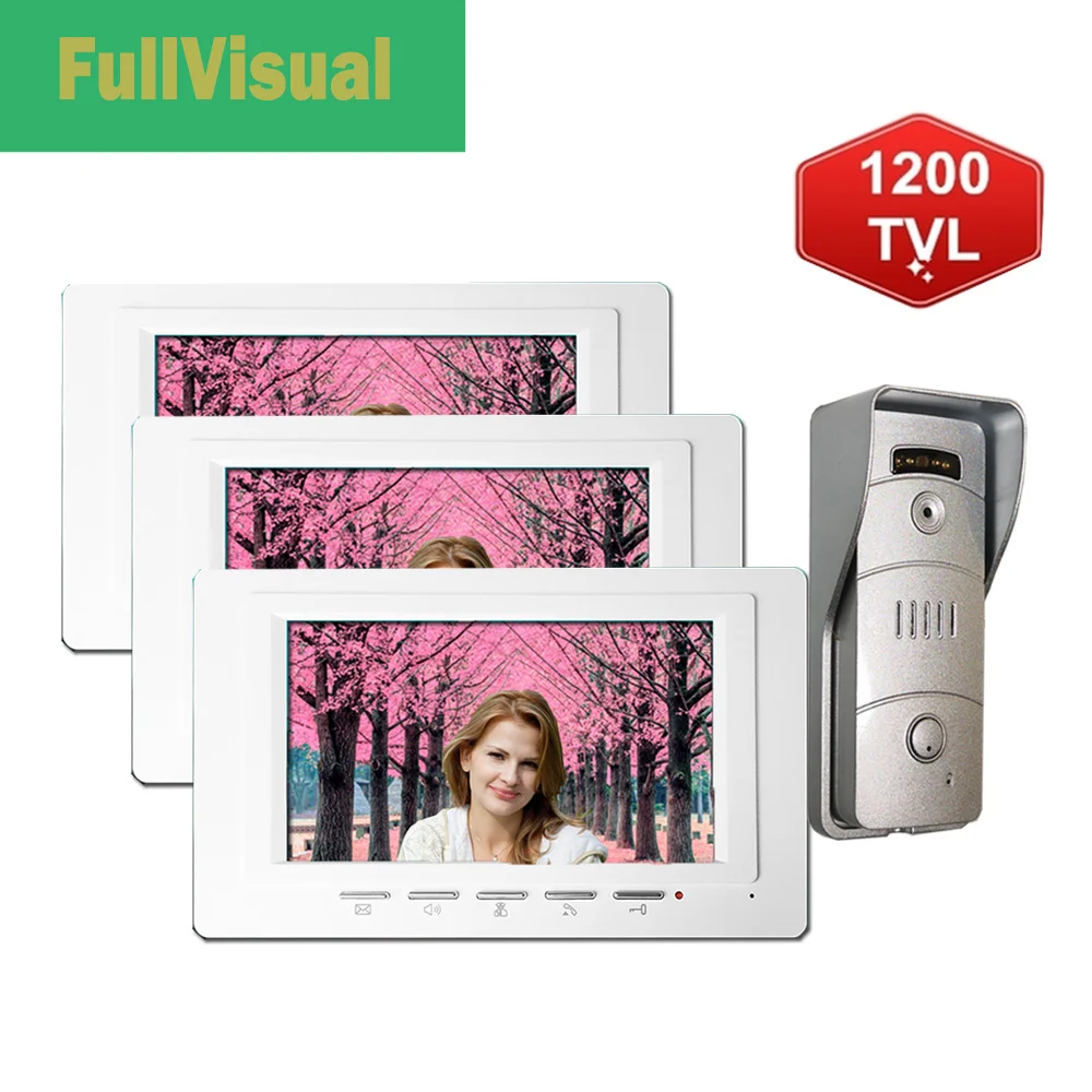 

Fullvisual 7 Inch Video Doorbell Intercom Kit 3 Monitors 1 Door Bell Multiple System For Apartment Villa Door Phone Access