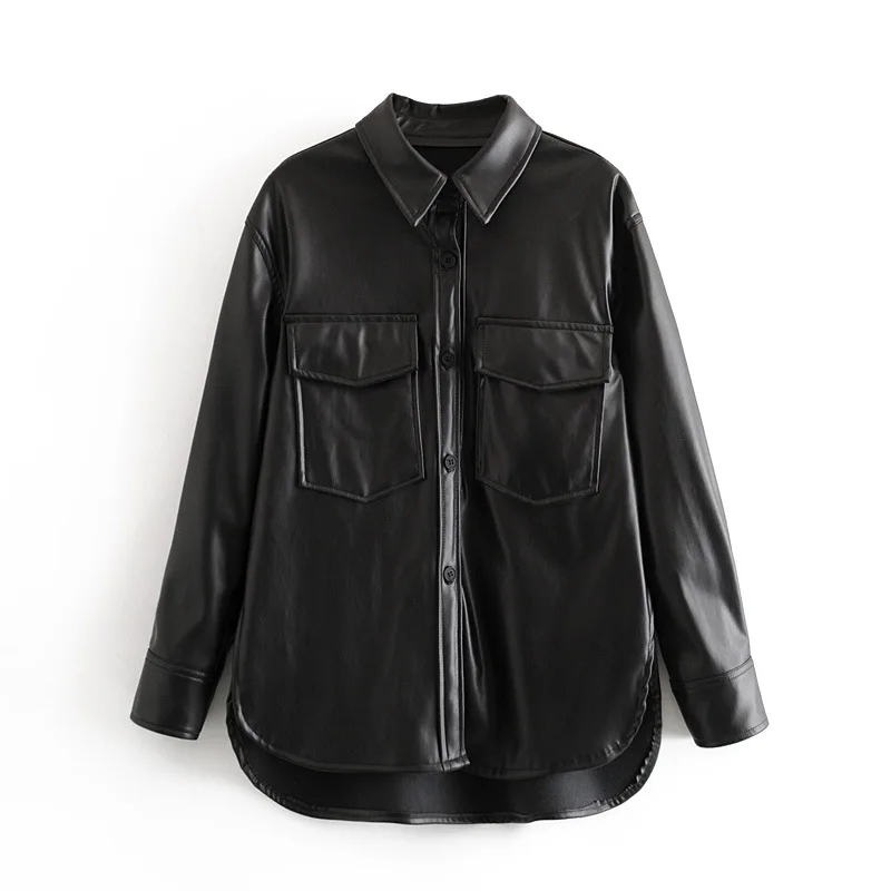 Spring 2020 new sexy women's shirt Pu imitation leather long sleeve lapel pocket fashion cardigan top women
Spring 2020 new sexy women's shirt Pu imitation leather long sleeve lapel pocket fashion cardigan top women