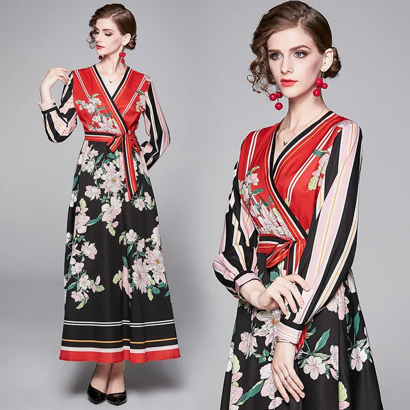 Large Austrian WOMEN'S Dress Europe And America Versitile Fashion Waist Hugging Slimming V-neck Lace-up Positioning Floral Print
Large Austrian WOMEN'S Dress Europe And America Versitile Fashion Waist Hugging Slimming V-neck Lace-up Positioning Floral Print