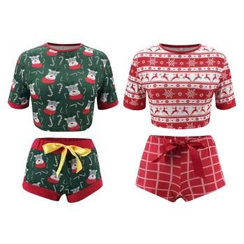Women Sexy Christmas 2Pcs Pajamas Set O-Neck Crop Top Bowknot Mini Shorts Reindeer Snowflake Print Sleepwear Loungewear 
Women Sexy Christmas 2Pcs Pajamas Set O-Neck Crop Top Bowknot Mini Shorts Reindeer Snowflake Print Sleepwear Loungewear