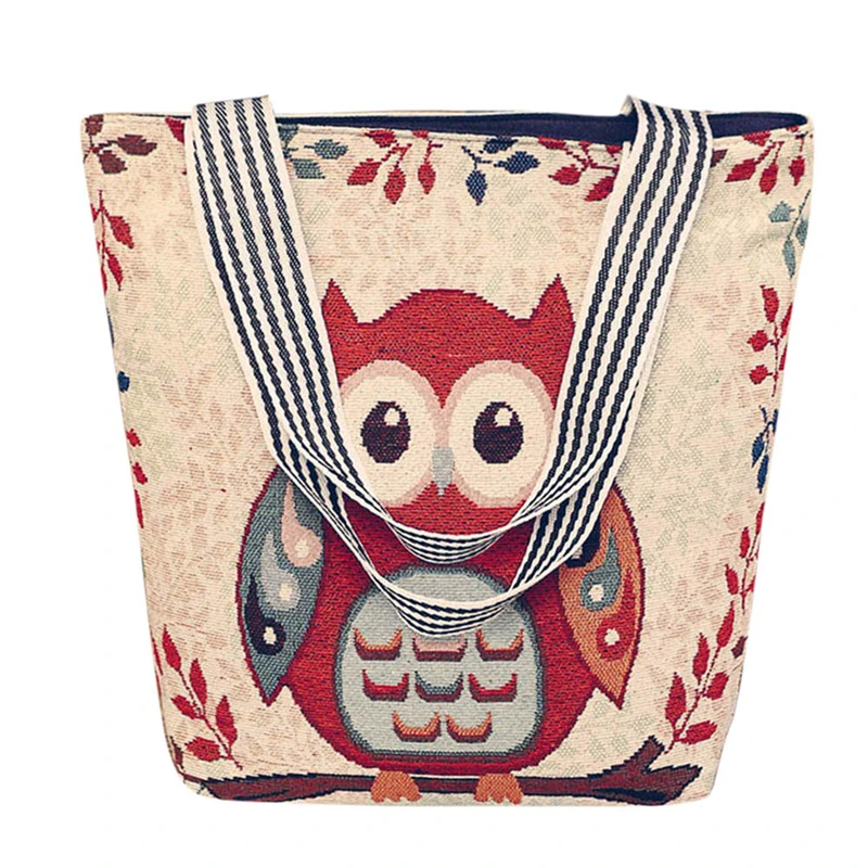 

Aelicy Women Canvas Bags For Women's Cartoon Owl Print Shopper Shopping Bags Ladies Large Capacity Handbag Tote Bag 1105