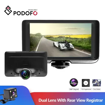 

Podofo 4 Inch FHD 360 degree IPS Touch Screen Car DVR Camera Dual Lens Dash Cam Rear View Registrar Fisheye Lens Night Vision