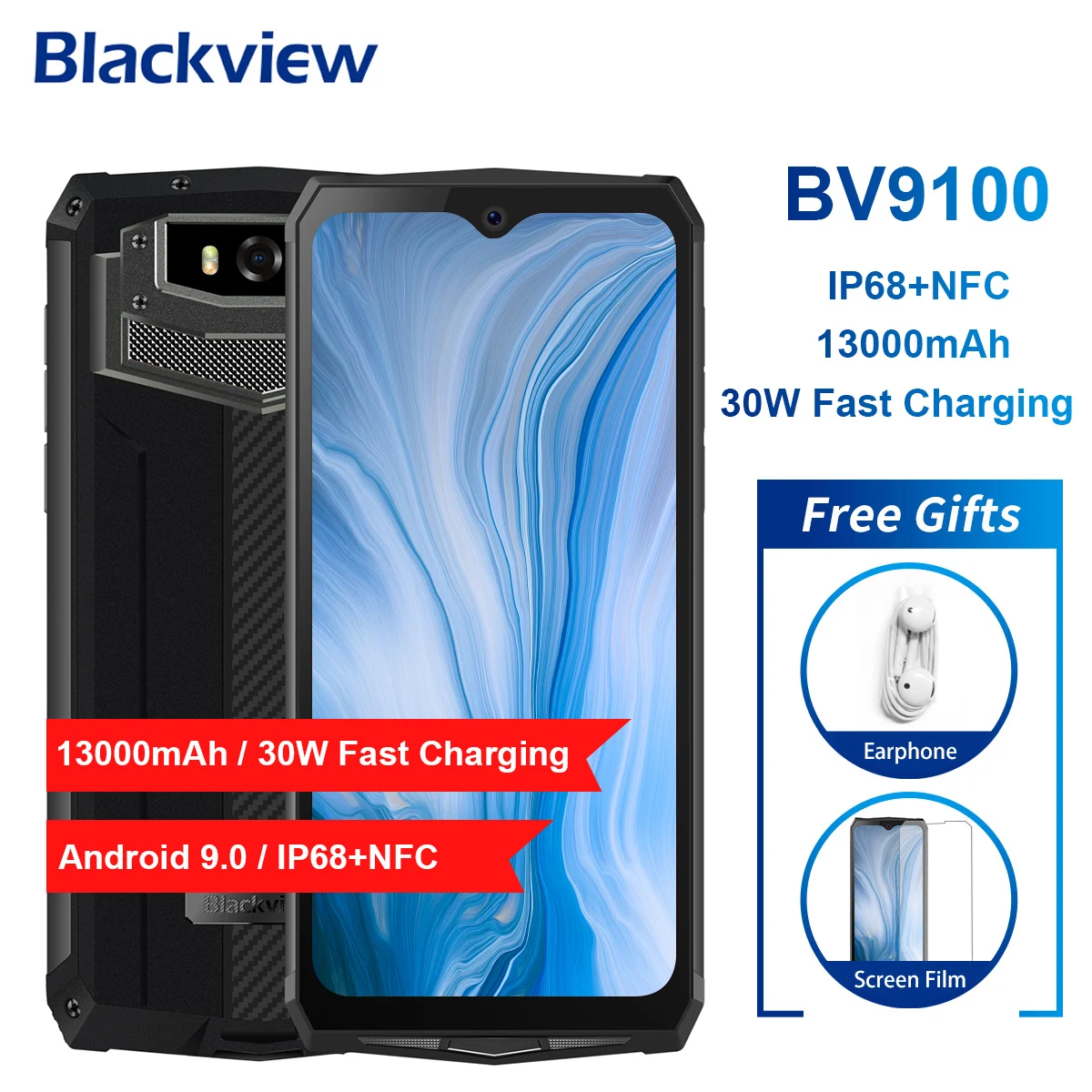 BLACKVIEW BV9100 6.3Inch Water Drop Scree IP68 Waterproof 13000mAh Android 9.0 Mobile Phone 4G RAM 64GB ROM 16MP Smartphone
BLACKVIEW BV9100 6.3Inch Water Drop Scree IP68 Waterproof 13000mAh Android 9.0 Mobile Phone 4G RAM 64GB ROM 16MP Smartphone