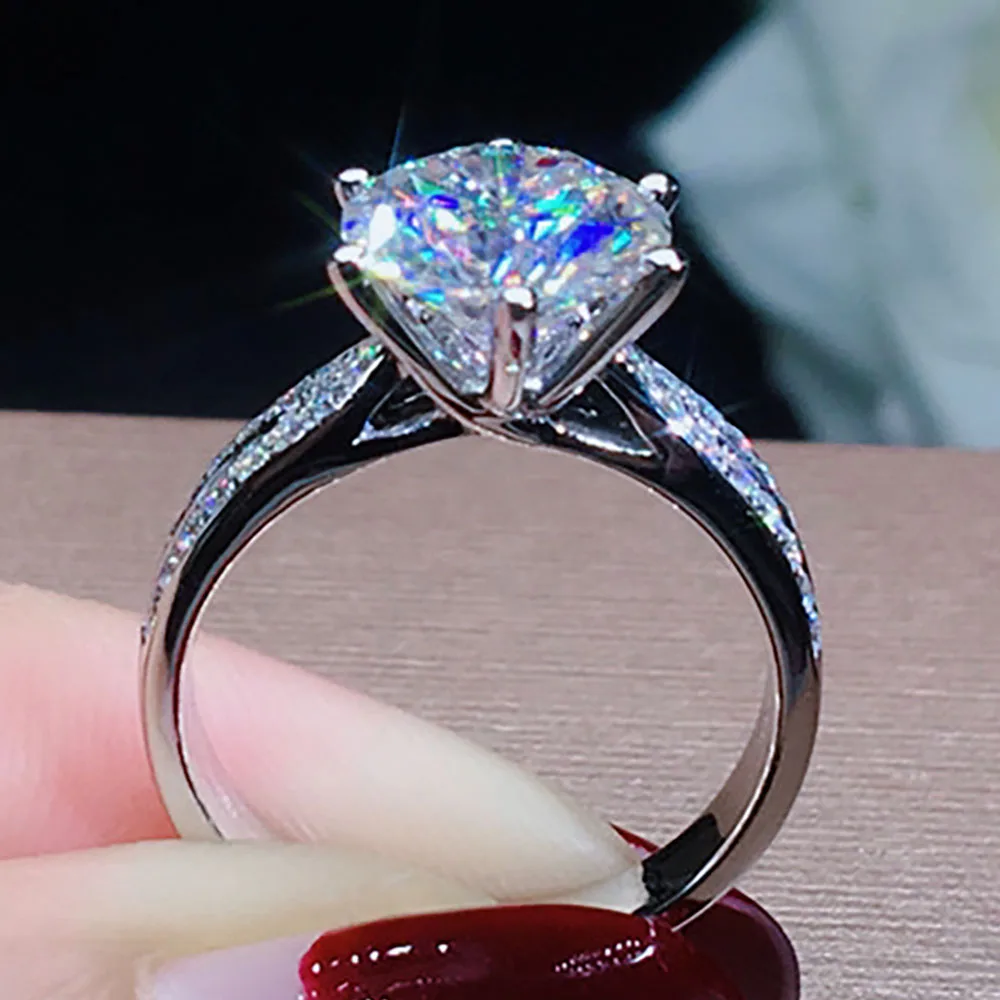

Custom Solid 14K Au585 White Gold Women Wedding Party Engagement Ring 1 2 3 4 5 Carat Round Moissanite Diamond Ring Crown Trendy