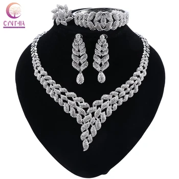 CYNTHIA igeria Classic Jewelry Sets Elegant Bride Wedding Leaves Shape Necklace Earrings Bracelet Ring for Dubai Women Jewelry 
CYNTHIA igeria Classic Jewelry Sets Elegant Bride Wedding Leaves Shape Necklace Earrings Bracelet Ring for Dubai Women Jewelry