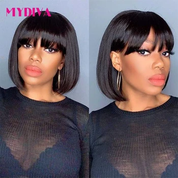 Short Straight Bob Wig Brazilian Remy Hair Mid-Length Human Hair Wigs For Women Natural Color Full Machine Made Wigs With Bang 
Short Straight Bob Wig Brazilian Remy Hair Mid-Length Human Hair Wigs For Women Natural Color Full Machine Made Wigs With Bang