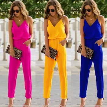 2020 Summer Female Solid Color Playsuits Womens Casual Solid spaghetti strap Bodycon Romper Jumpsuit Club Bodysuit Long Pants 
2020 Summer Female Solid Color Playsuits Womens Casual Solid spaghetti strap Bodycon Romper Jumpsuit Club Bodysuit Long Pants