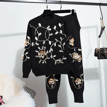 Sequins Flowers Tracksuit Women Set Knitted Sweater + Long Pencil Pants 2 Piece Sets Female Outfits Loose Casual Knitting 2pcs
Sequins Flowers Tracksuit Women Set Knitted Sweater + Long Pencil Pants 2 Piece Sets Female Outfits Loose Casual Knitting 2pcs