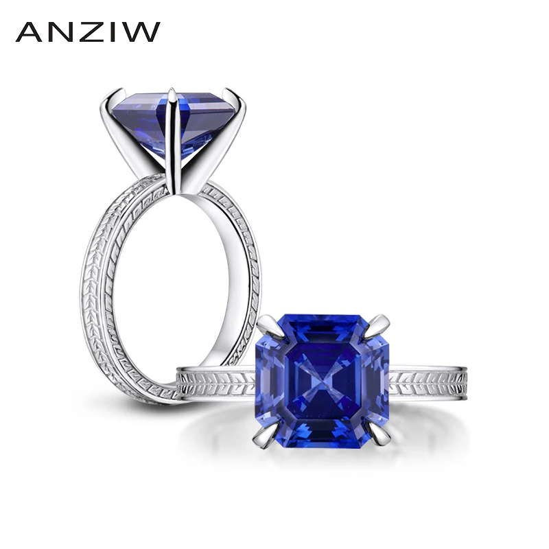ANZIW 6 карат огранка Ашер Косынка Синий кольца создан танзанит драгоценный камень