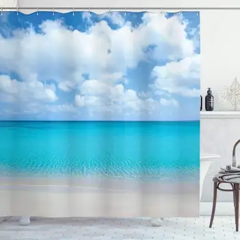 Ocean Decor Collection, Solitude Peaceful Beach Scene with Blue Ocean and Cloudy Sky Pattern, Polyester Fabric Bathroom Shower
Ocean Decor Collection, Solitude Peaceful Beach Scene with Blue Ocean and Cloudy Sky Pattern, Polyester Fabric Bathroom Shower