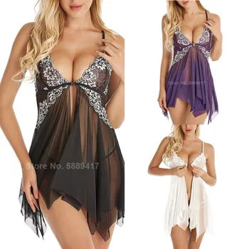 2020 Spaghetti Strap Sexy Nightgown For Women Transparent Lace Front Closure Babydoll V Neck Mesh Sleepwear Lingerie With Thong
2020 Spaghetti Strap Sexy Nightgown For Women Transparent Lace Front Closure Babydoll V Neck Mesh Sleepwear Lingerie With Thong