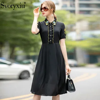 Svoryxiu 2020 Runway Designer Summer Vintage Black Dress Women's Fashion Short Sleeve Flower Embroidery Dress Vestdios
Svoryxiu 2020 Runway Designer Summer Vintage Black Dress Women's Fashion Short Sleeve Flower Embroidery Dress Vestdios