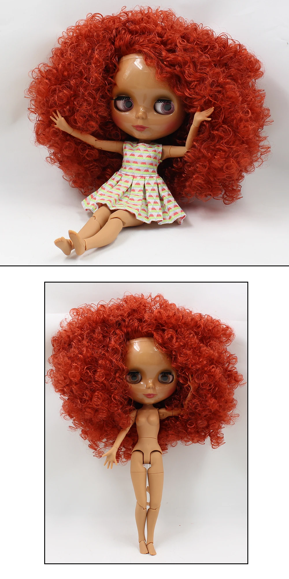 Neo Blythe Doll with Ginger Hair, Dark Skin, Shiny Face & Jointed Body 1 Neo Blythe Doll with Ginger Hair, Dark Skin, Shiny Face & Jointed Body 1