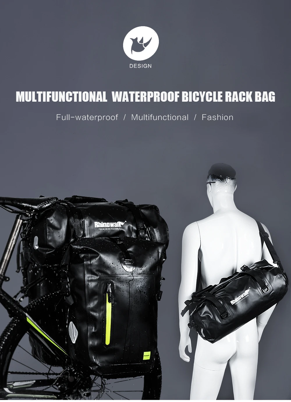 Rhinowalk Bicycle Luggage Bags 20L Full Waterproof for Road Bike Rear Rack Trunk Cycling Saddle Storage Pannier Multi Travel Bag (1)