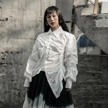 Women White Pleated Asymmetrical Big Size Blouse New Lapel Long Sleeve Loose Fit Shirt Fashion Spring Autumn 2020
Women White Pleated Asymmetrical Big Size Blouse New Lapel Long Sleeve Loose Fit Shirt Fashion Spring Autumn 2020
