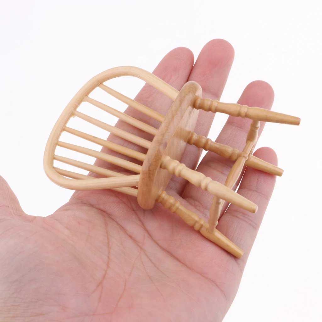 Dollhouse Wooden Chair, 1:12 Dollhouse Miniature Wooden Chair Model (Wood Color) Dollhouse Wooden Chair, 1:12 Dollhouse Miniature Wooden Chair Model (Wood Color)