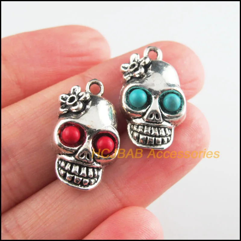 12Pcs Tibetan Silver Tone Halloween Red & Blue Stone Flower Skull Charms Pendants 13x22mm
12Pcs Tibetan Silver Tone Halloween Red & Blue Stone Flower Skull Charms Pendants 13x22mm