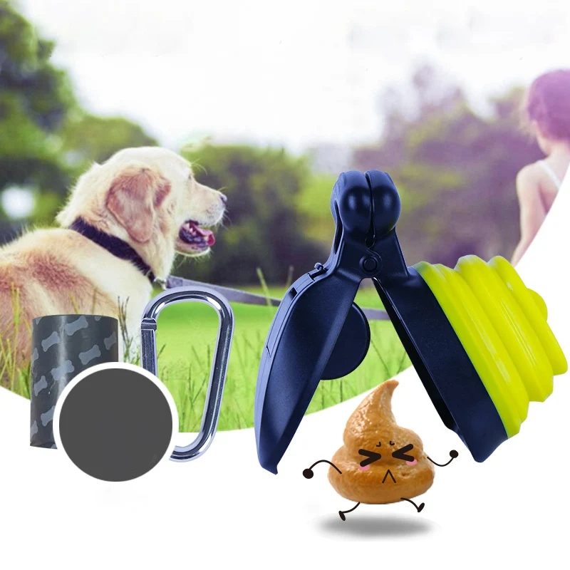 

New Arrival Silicone Plastic Dog Pet Travel Foldable Pooper Scooper Poop Scoop Clean Pick Up Cleaner With Litter Bag Holder