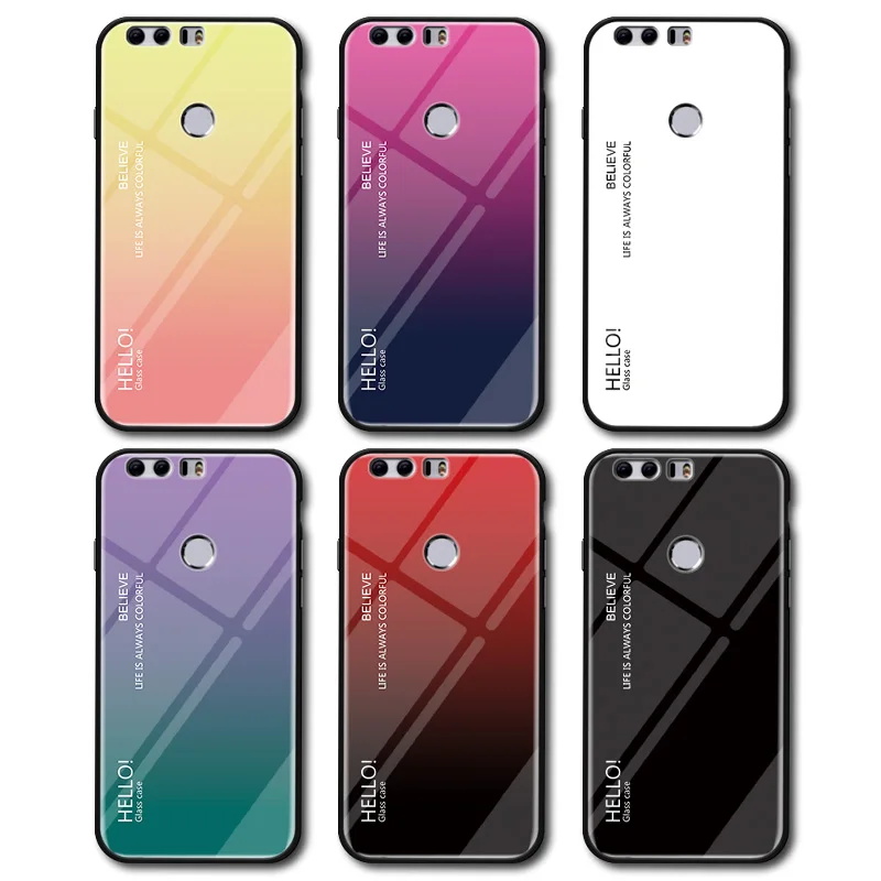 Gradient Color Tempered Glass Phone Case For Huawei Honor Note 9i 9 10i 10 8 8X MAX 8C 7C Lite V20 V10 V9 8S 8A 20i Cover | Мобильные