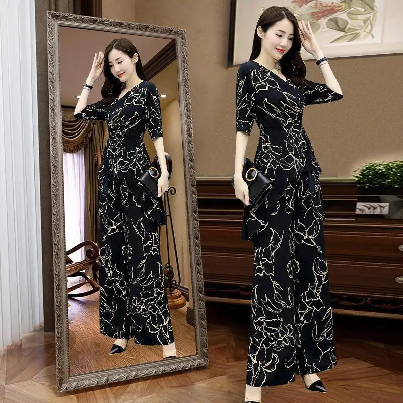 Women's Suit Casual Summer Two Piece Set 2021 New Fashion Wide Leg Long Pant Half Sleeve Top Korean Style Printed Office Outfits
Women's Suit Casual Summer Two Piece Set 2021 New Fashion Wide Leg Long Pant Half Sleeve Top Korean Style Printed Office Outfits