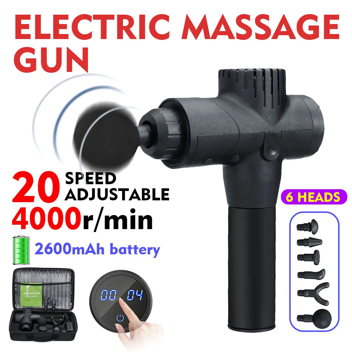 4000r/min Therapy Massage Guns 20 Gears Muscle Massager Pain Sport Massage Machine Relax Body Slimming Relief 6 Heads With Bag
4000r/min Therapy Massage Guns 20 Gears Muscle Massager Pain Sport Massage Machine Relax Body Slimming Relief 6 Heads With Bag