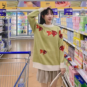 SHENGPALAE 2020 New Autumn Long Sleeve Jumper Knitted Loose Fashion Pullover Femme Goldfish Embroidered Sweater ZA5002
SHENGPALAE 2020 New Autumn Long Sleeve Jumper Knitted Loose Fashion Pullover Femme Goldfish Embroidered Sweater ZA5002