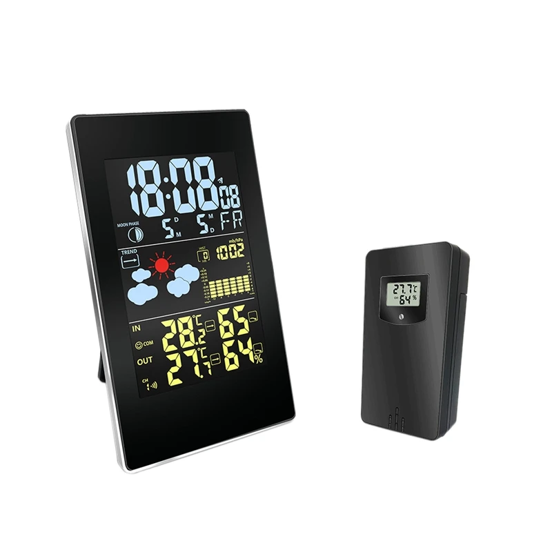 Wireless RCC Weather Station Temperature Humidity Sensor Colorful LCD Display Forecast Clock Color Weather Station EU Plug 
Wireless RCC Weather Station Temperature Humidity Sensor Colorful LCD Display Forecast Clock Color Weather Station EU Plug