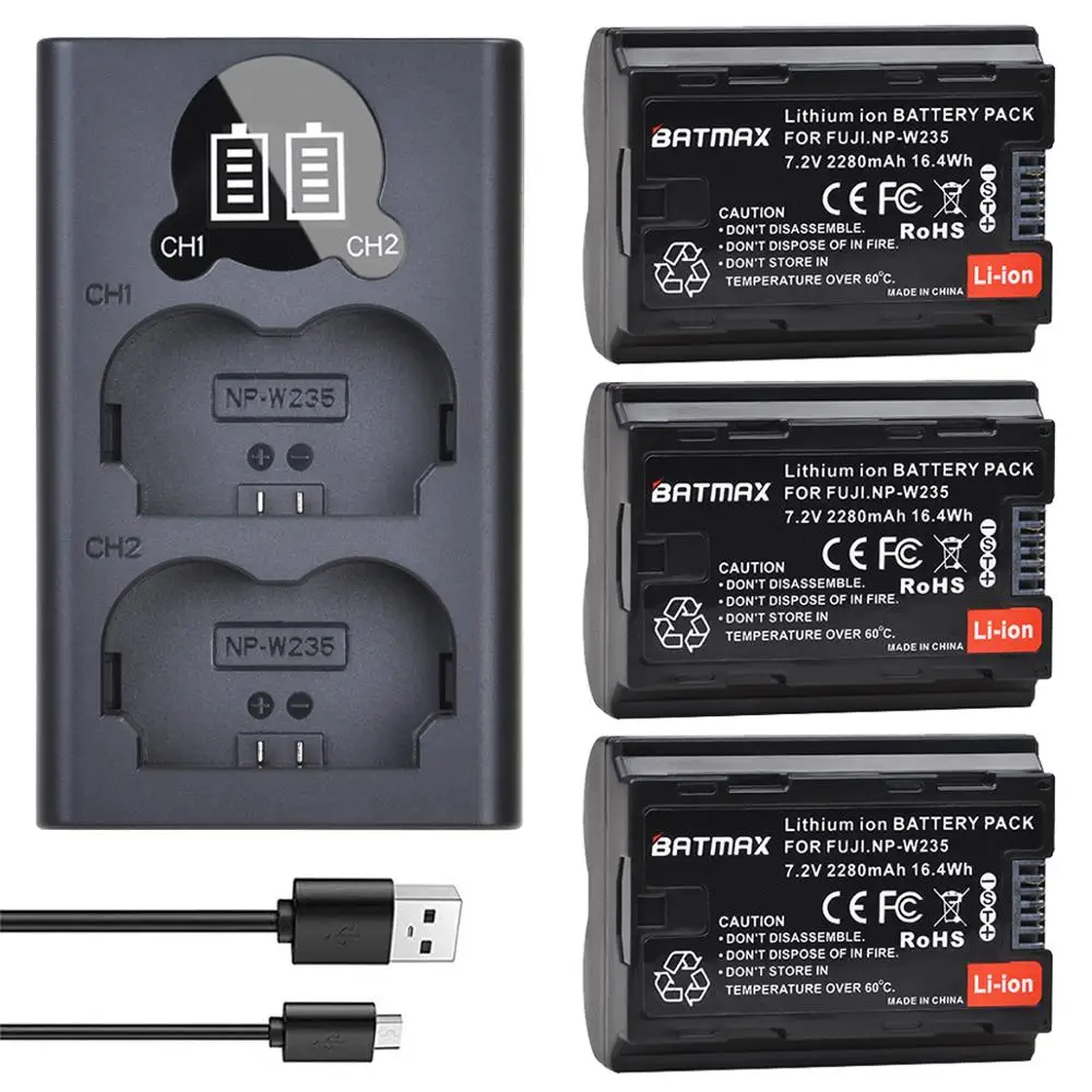 3Pcs NP-W235 NP W235 2280 mAh Lithium-Ion Battery + LCD USB Dual Charger with Type C Port for FujifilmX-T4 Mirrorless Camera
3Pcs NP-W235 NP W235 2280 mAh Lithium-Ion Battery + LCD USB Dual Charger with Type C Port for FujifilmX-T4 Mirrorless Camera