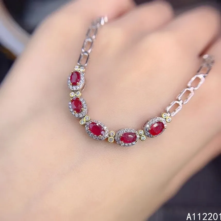 

Fine Jewelry 925 Sterling Silver Inset With Natural Gemstones Women's Popular Exquisite Fresh Ruby Hand Bracelet Support Detecti