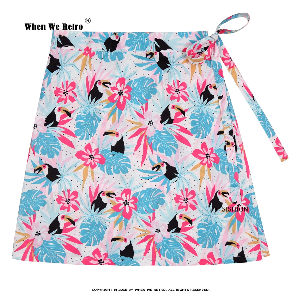 

Пляжная летняя юбка с принтом листьев и тропических цветов SS0015 саронг Бохо многофункциональная сексуальная юбка с запахом