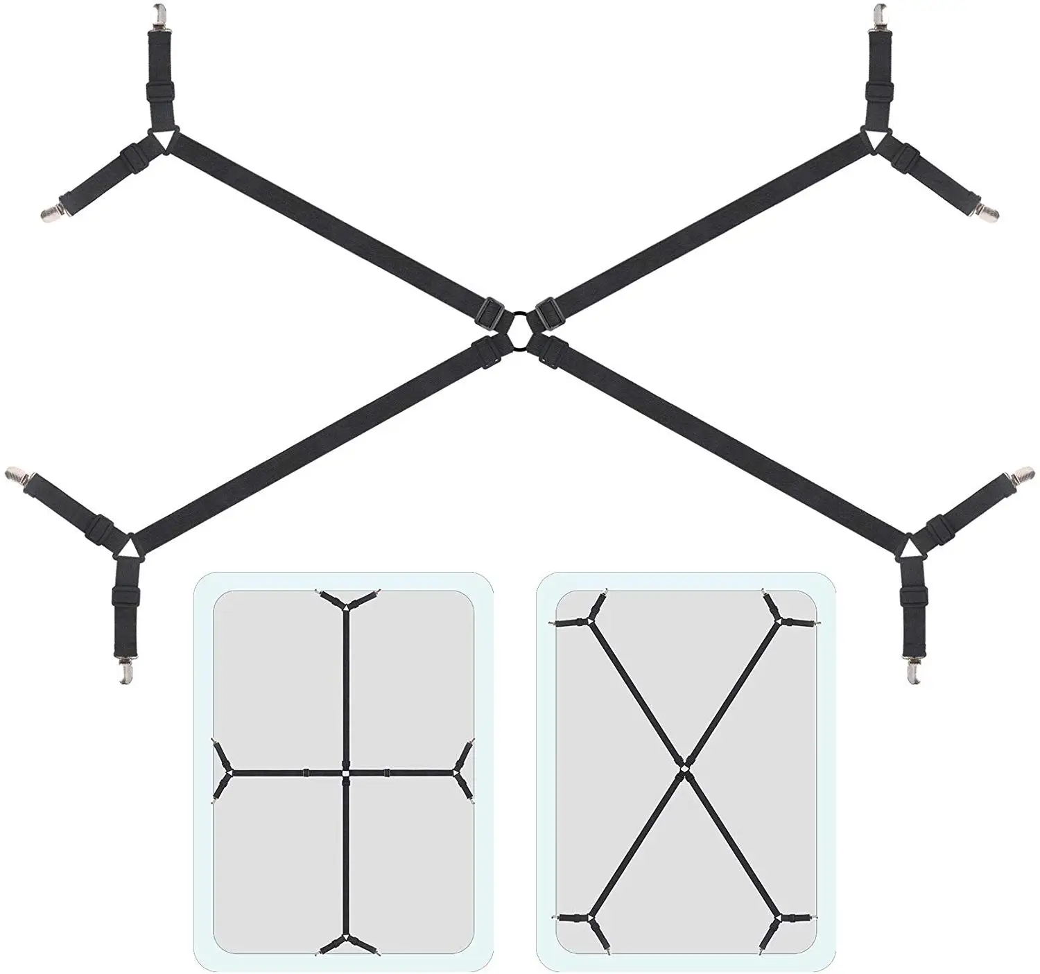 Bed Sheet Suspenders Crisscross Adjustable Fitted Sheet Holder Straps with Heavy Duty Gripper Clips Fit for Twin/Full/Queen/King
Bed Sheet Suspenders Crisscross Adjustable Fitted Sheet Holder Straps with Heavy Duty Gripper Clips Fit for Twin/Full/Queen/King