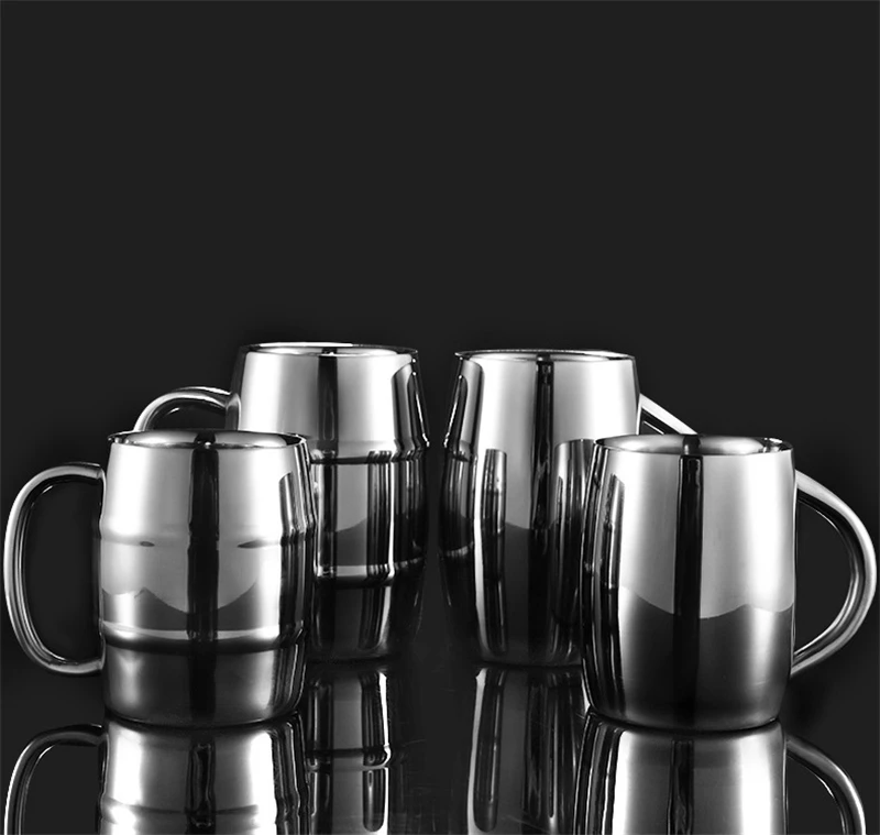 

300ml/400ml Bamboo Barrel Shape Double Walled Stainless Steel Beer Vodka Mugs Tea Coffee Cups Camping Drinkware Tumbler Barware