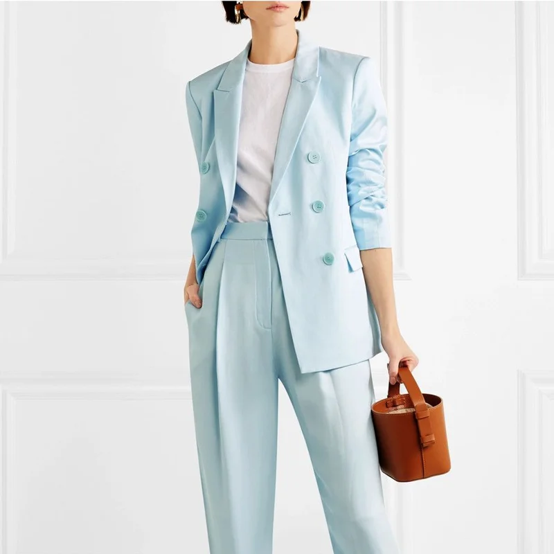 Double Breasted Peak Lapel Stylish Office Lady Light Blue Women's Suit For Work Slim Fit Casual Plus Size Jacket Blazer Pants
Double Breasted Peak Lapel Stylish Office Lady Light Blue Women's Suit For Work Slim Fit Casual Plus Size Jacket Blazer Pants