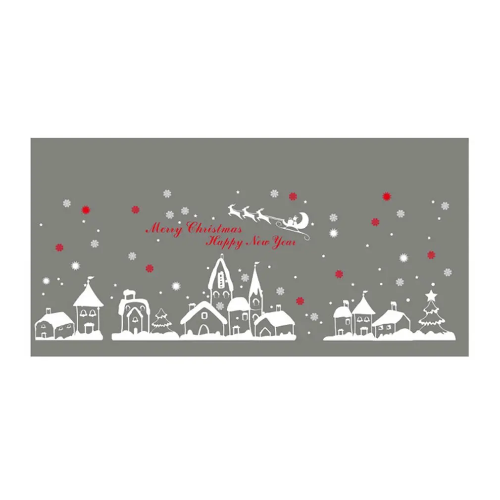 DLX0731 Snow Town Themed Display Window Wall Stickers Removable PVC Decals DIY Decorative Christmas Mural Home Ornaments | Дом и сад