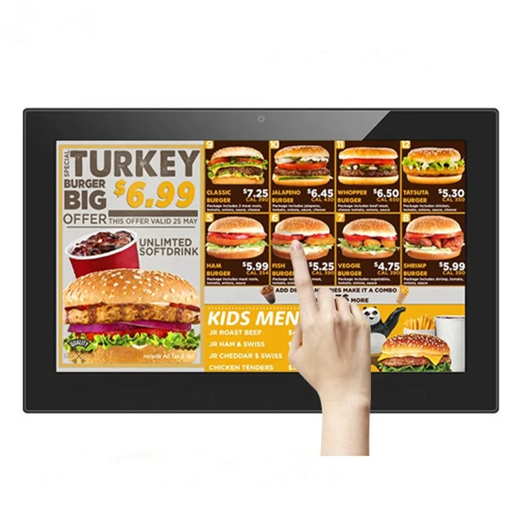 

hot selling android 15.6" all in one touch screen mini pos restaurant PC LCD advertising display stand tablet PC without battery