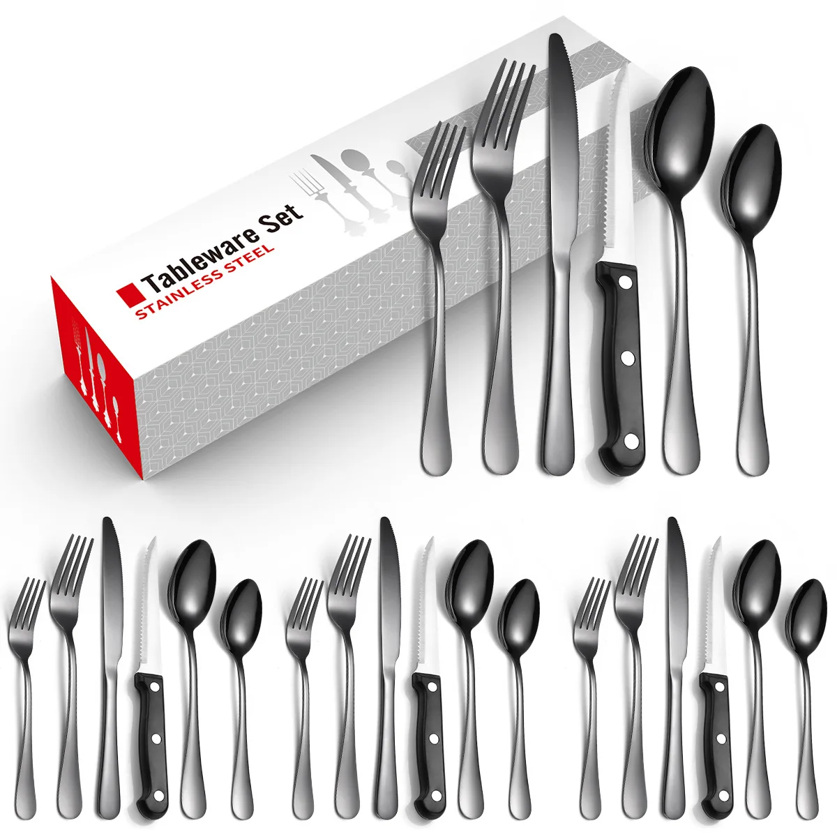 

Goldbaking 24 Pieces Silverware Set with Steak Knives Service 4 Stainless Steel Flatware Cutlery Utensil Tableware Fork Spoon