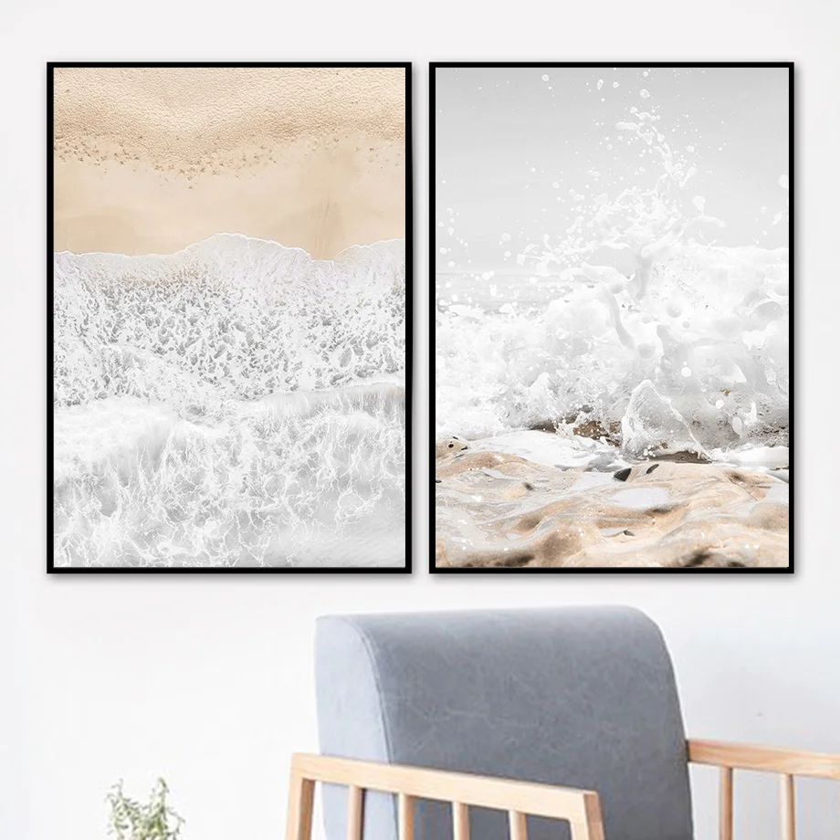 Sea Waves Beach Flower Girl Hand Tropical Wall Art Canvas Painting Nordic Posters And Prints Wall Pictures For Living Room Decor