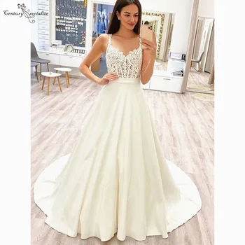 Lace Satin Wedding Dresses 2020 Sweetheart Straps Zipper A-Line Illusion Bride Dress Bridal Gowns Vestido De Noiva
Lace Satin Wedding Dresses 2020 Sweetheart Straps Zipper A-Line Illusion Bride Dress Bridal Gowns Vestido De Noiva