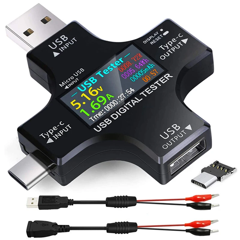 USB C Tester,2 in 1 Type C USB Tester Color Sn IPS Digital Multimeter,Voltage,Current,Power,Resistance,Temperature,with Clip
USB C Tester,2 in 1 Type C USB Tester Color Sn IPS Digital Multimeter,Voltage,Current,Power,Resistance,Temperature,with Clip