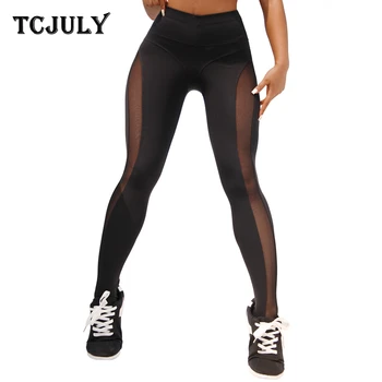 TCJULY New Design Quick Dry Mesh Patchwork Workout Leggings High Waist Push Up Ankle Length Pants Stretchy Fitness Leggins Women