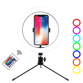 10 Inches RGB Fill Light Desktop Tripod Stand Set Remote Control Rotable Phone Holder Dimmable LEDs Desk Ringlight for Makeup
10 Inches RGB Fill Light Desktop Tripod Stand Set Remote Control Rotable Phone Holder Dimmable LEDs Desk Ringlight for Makeup