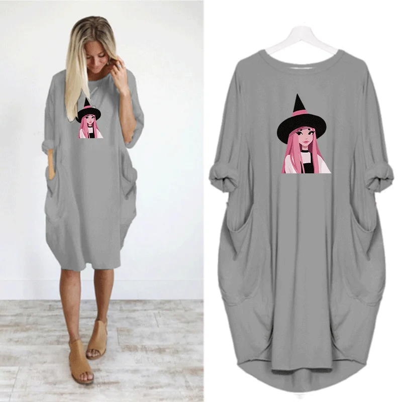 2020 Spring Autumn Dress Women Girls Black Pocket Print Loose Dresses Party Casual Solid Color Dresses Woman Plus Size Dress
2020 Spring Autumn Dress Women Girls Black Pocket Print Loose Dresses Party Casual Solid Color Dresses Woman Plus Size Dress