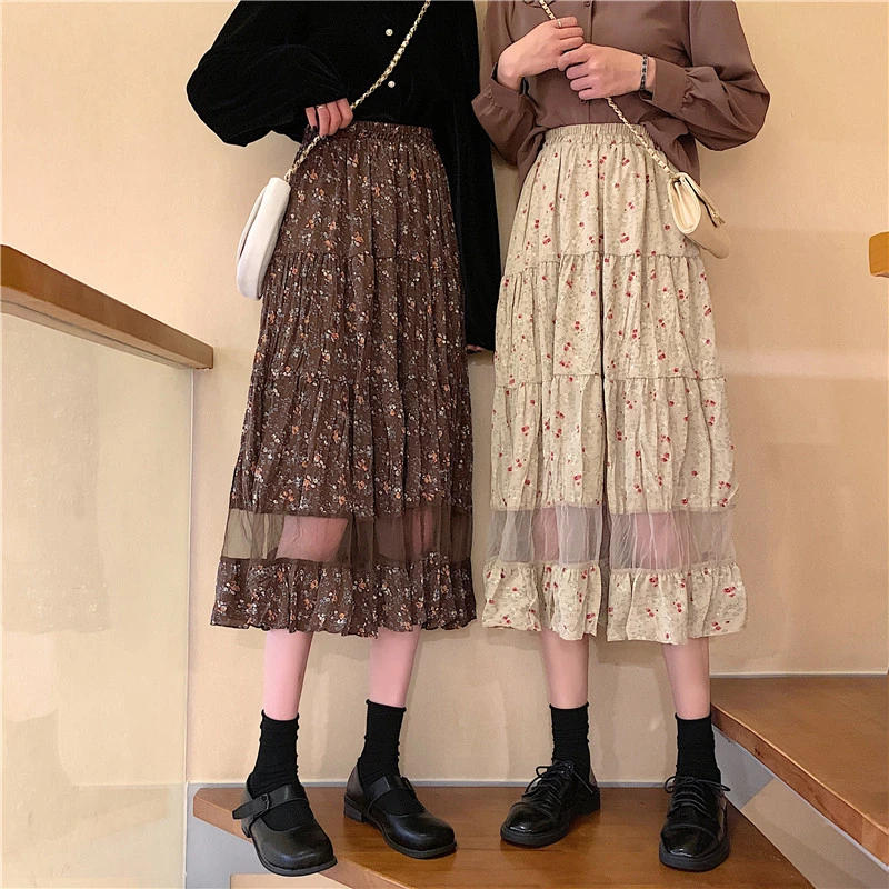 High-Waisted Floral Mesh Stitching Skirt Mid-Length A-Line Print Female Skirts Korean Vintage Elastic Women Long Skirt
High-Waisted Floral Mesh Stitching Skirt Mid-Length A-Line Print Female Skirts Korean Vintage Elastic Women Long Skirt
